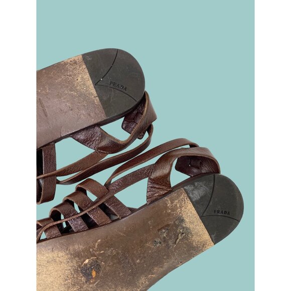 Prada Brown Leather Gladiator Sandals - Picture 9 of 9